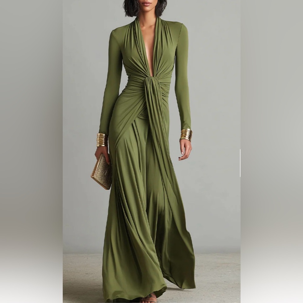 Elegant Olive Green Maxi Dress